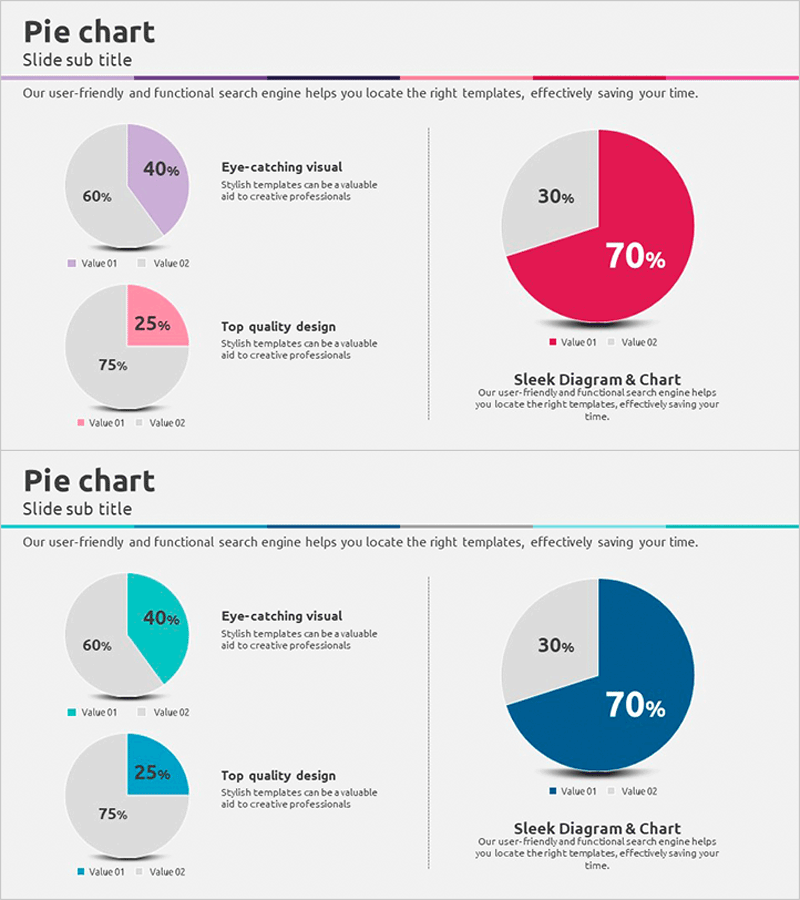 파이 차트로 시장 점유율을 시각화한 삼각형 패턴 PPT 템플릿