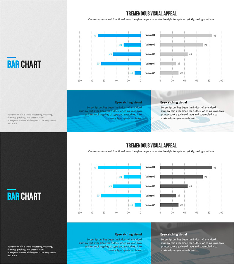 가로막대로 시장 경쟁력을 시각화한 모던 블루 템플릿