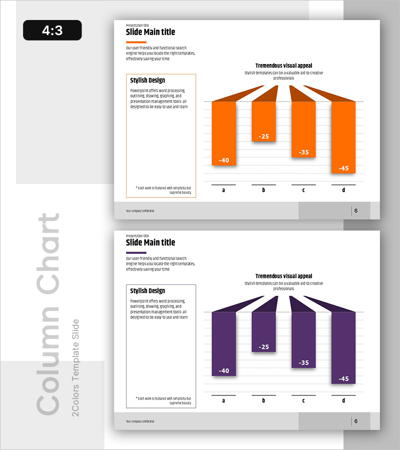 마이너스 세로막대 그래프 – 재무 성과 강조