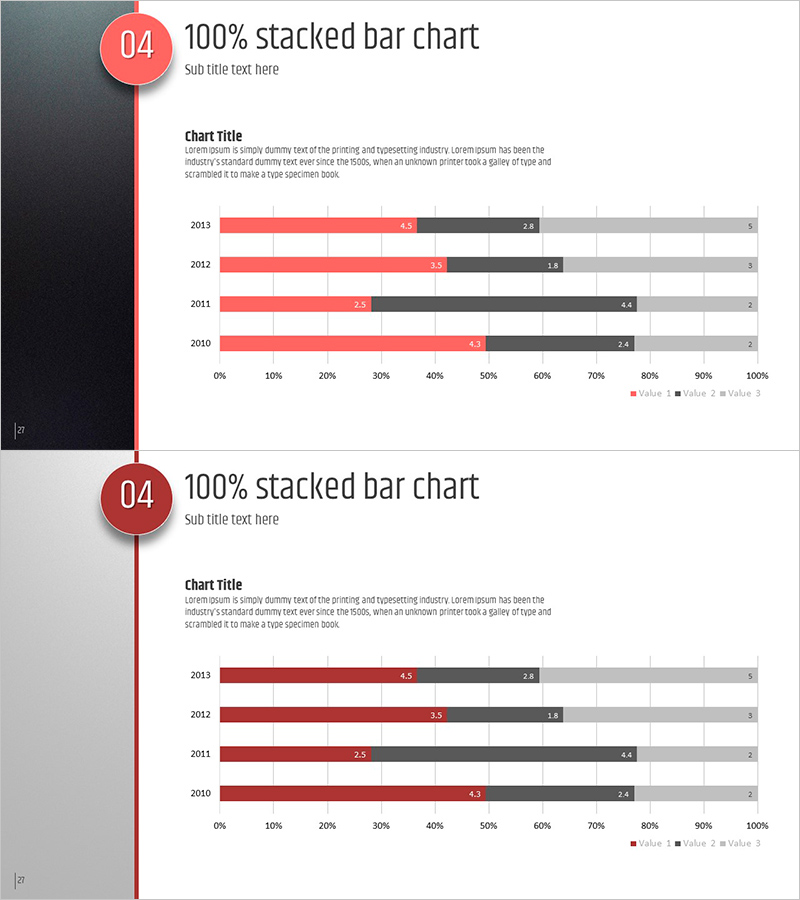 세분형 가로막대 그래프로 시장현황 시각화 – 다섯 가지 컬러