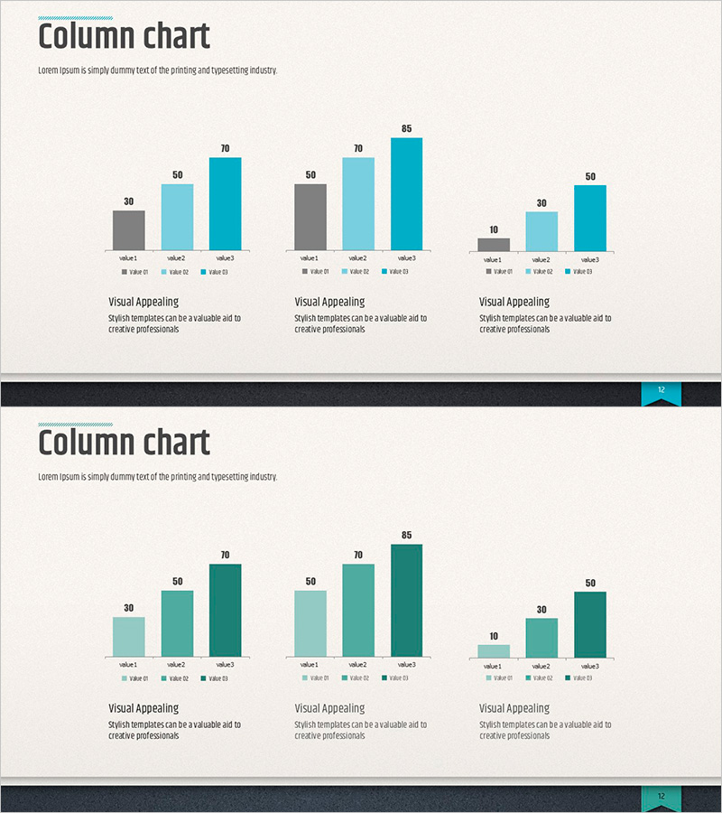 모던 비즈니스 템플릿 칼럼차트 – 시장 분석과 성과를 한눈에