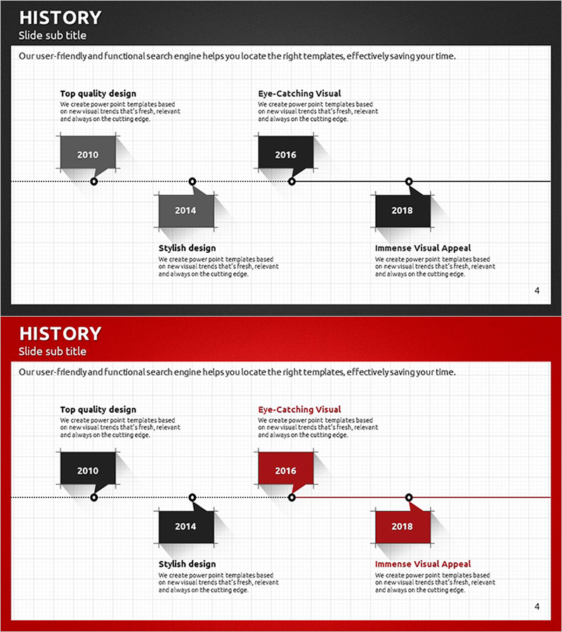 모던 비즈니스 플랜 PPT 템플릿 연혁 – 역사와 비전