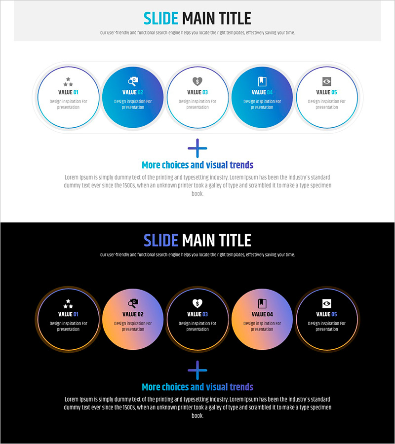 신문 와이드 파워포인트 템플릿 다이어그램3 - 사업목표 및 전략