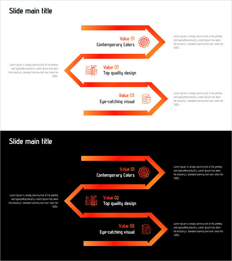 주요 가치 전달을 위한 시각적으로 돋보이는 슬라이드 템플릿
