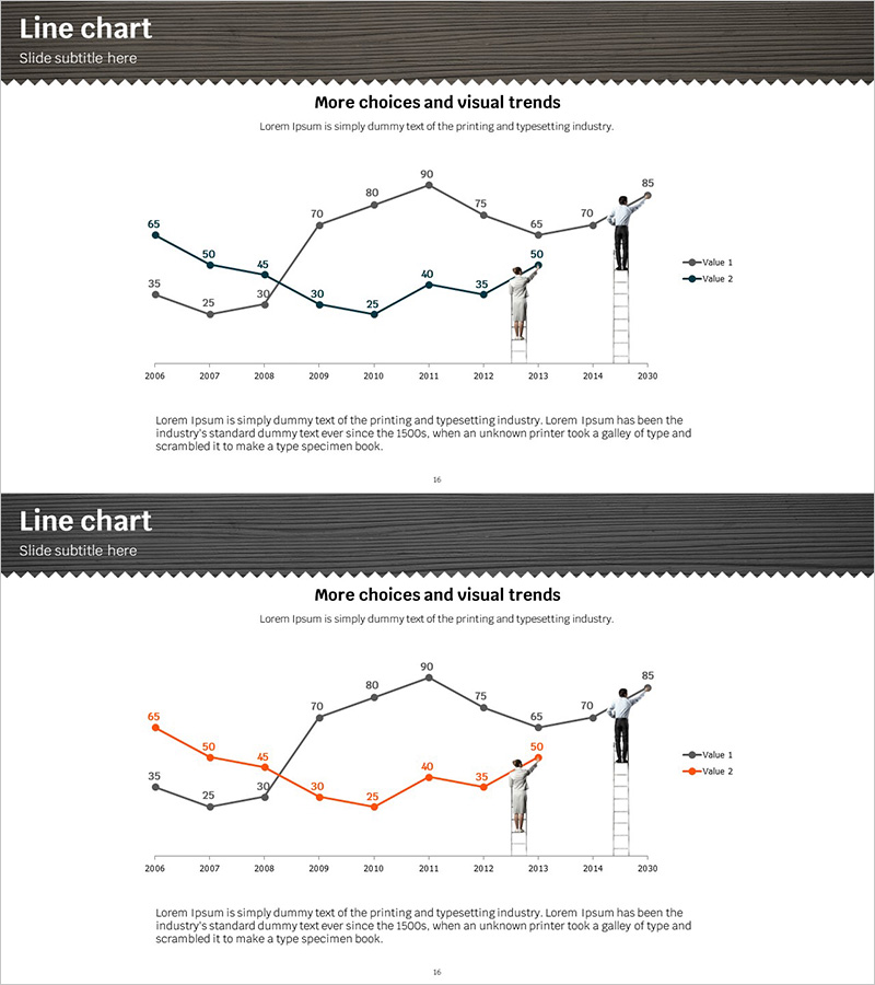 꺾은선 비교 그래프 – 시장 및 경쟁사 분석에 최적화된 슬라이드