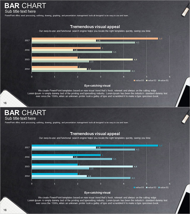 사무용품 테마 묶음형 막대그래프 – 시장현황 분석
