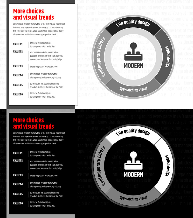 모던 와이드 파워포인트 템플릿 다이어그램 - 사업비전과 전략을 한눈에