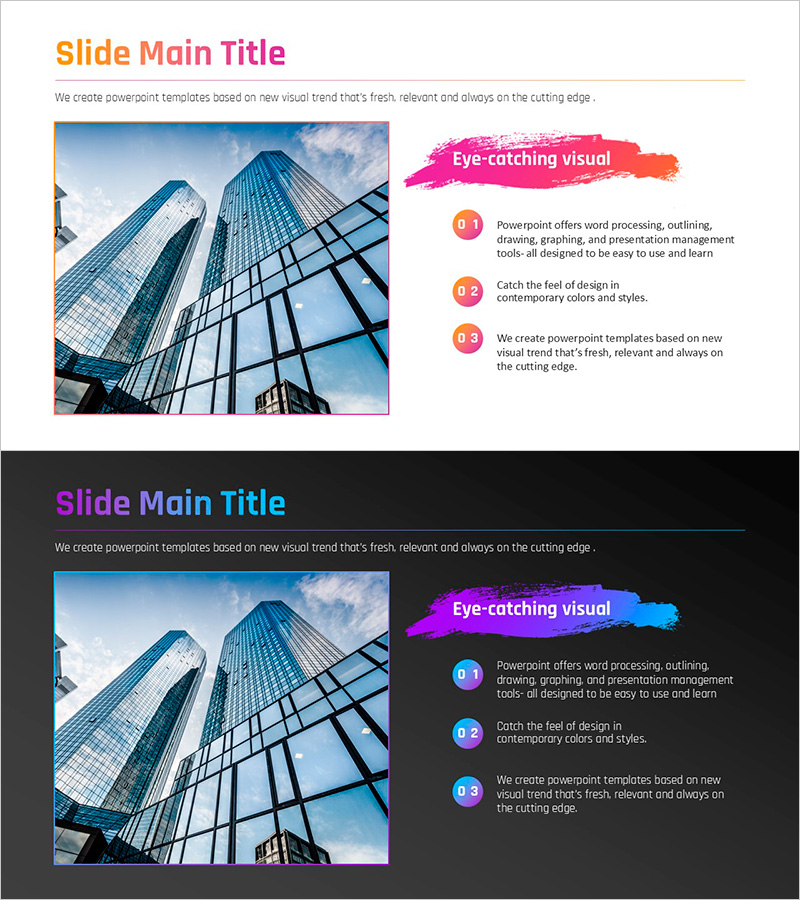 그라데이션 피피티 와이드 템플릿 – 회사 개요와 비전
