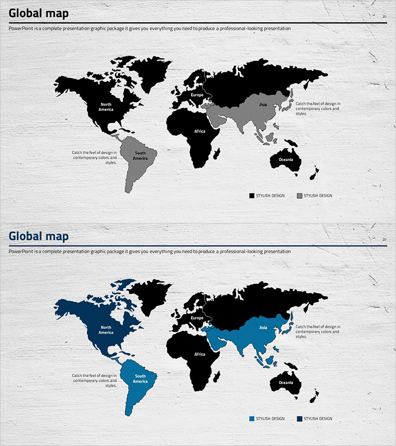 글로벌 네트워크를 나타낸 블랙 블루 지도 PPT