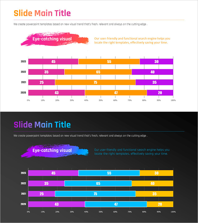 가로막대 세분형 그래프용 그라데이션 피피티 템플릿