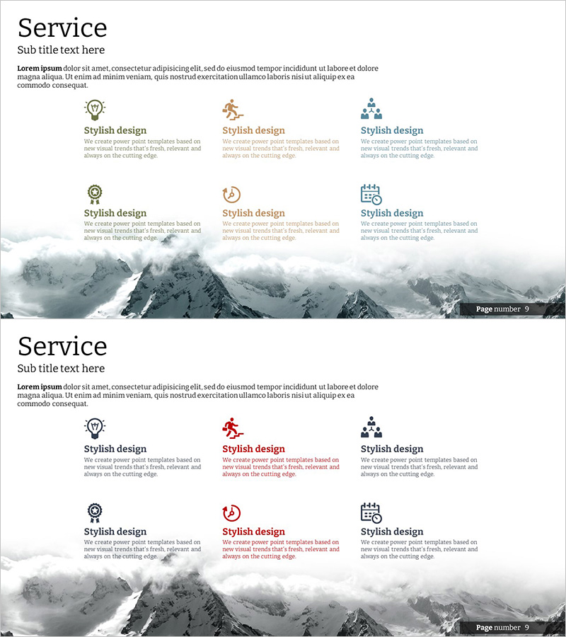 설산 테마 비즈니스 슬라이드 – 클러스터 구성