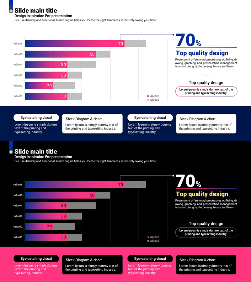 곡선 테마 보라색 바 차트 – 효과적인 성과 분석