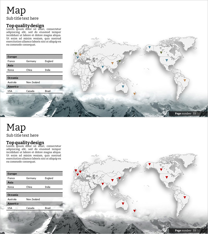설산테마 글로벌 타겟 시장 전략 – 핵심 시장을 시각화한 지도 슬라이드