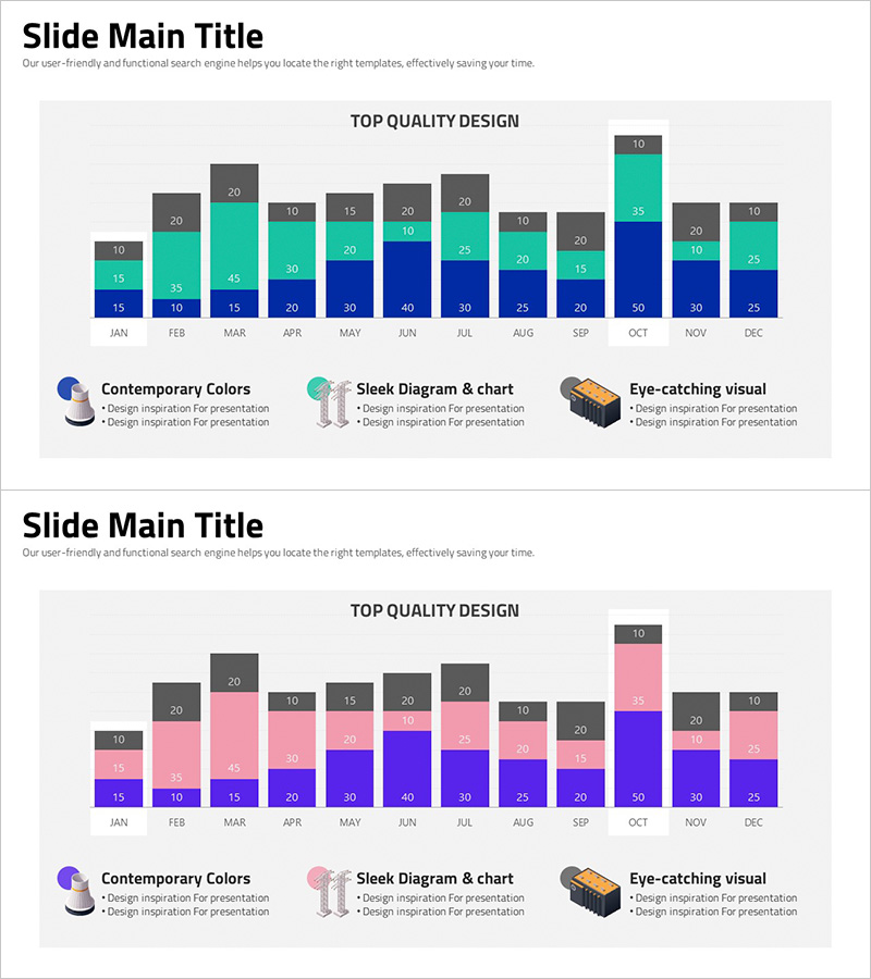 세로 막대그래프로 월별 성과 시각화 – 현대적 디자인