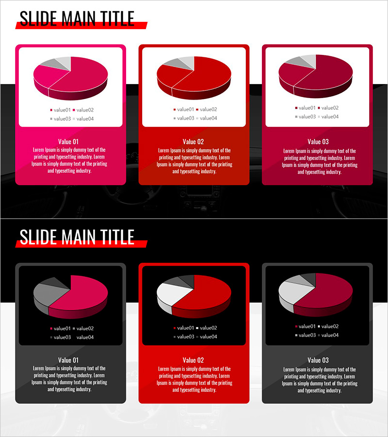 심플 자동차 프레젠테이션 다이어그램과 파이 차트 – 시장 분석을 위한 최적화