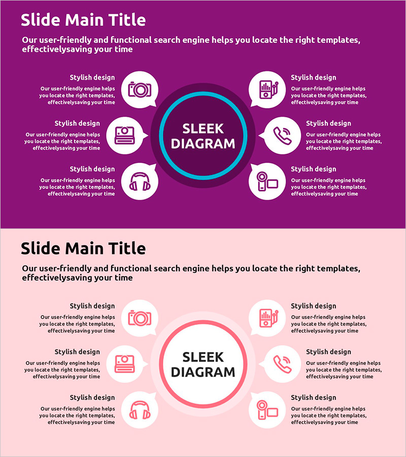 컬러 테마를 활용한 확산 다이어그램 – 사업비전과 전략