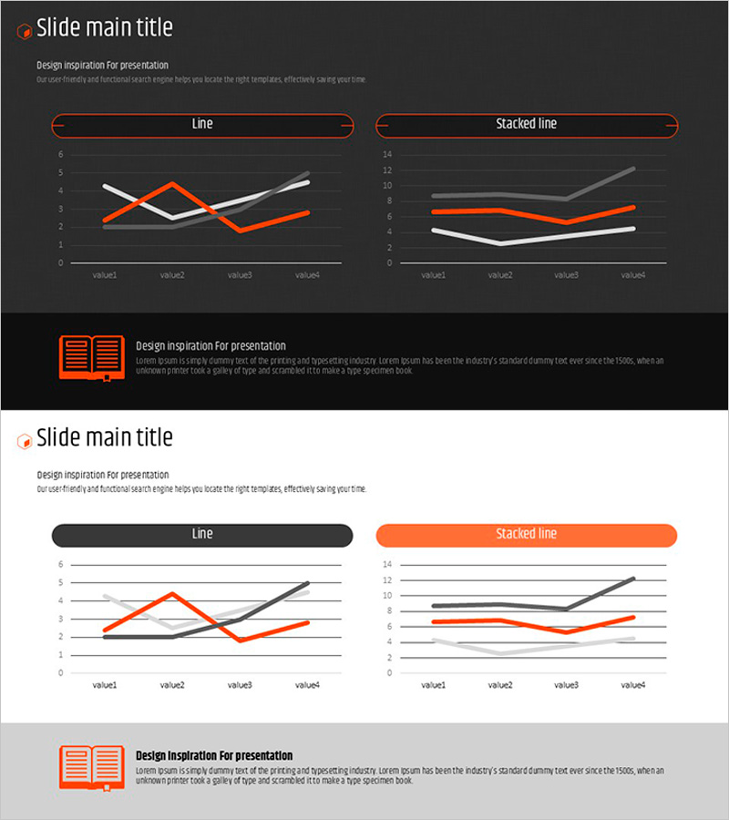 오렌지 육각형 템플릿 꺾은선 그래프