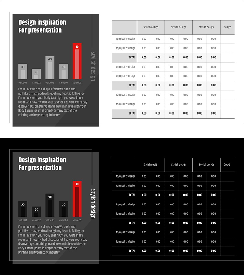 모던 와이드 파워포인트 템플릿 막대차트&테이블