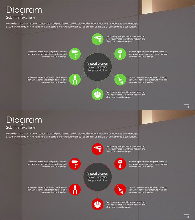 인테리어 공사 확산 다이어그램 - 시각적 트렌드 표현
