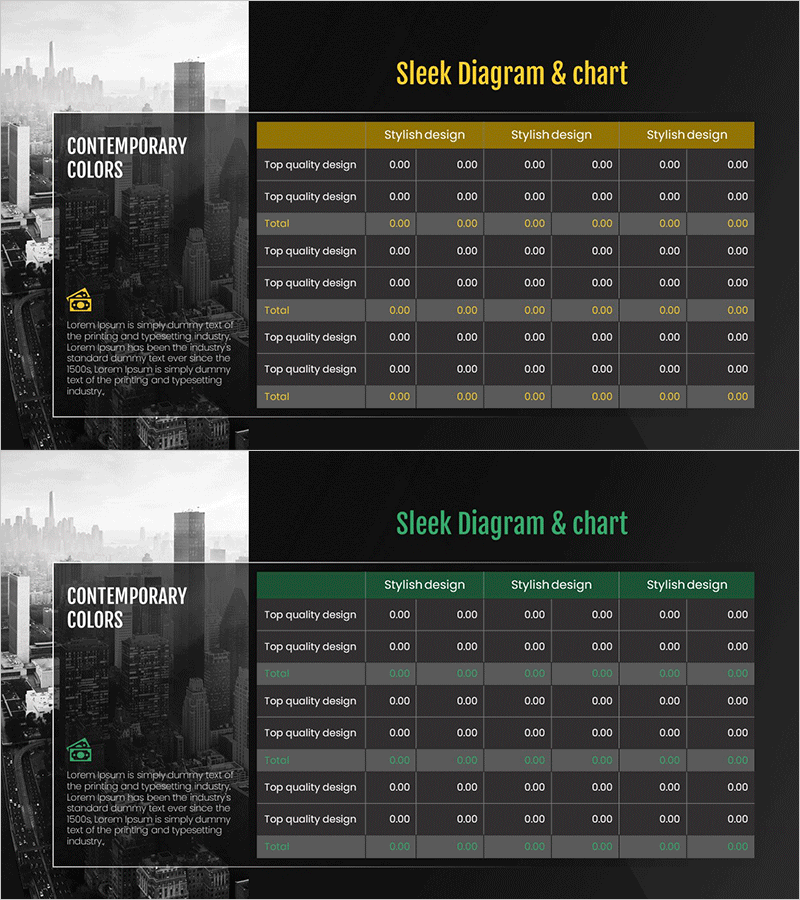 모던시티 테마 손익계산서 테이블 – 시각적 재무 분석