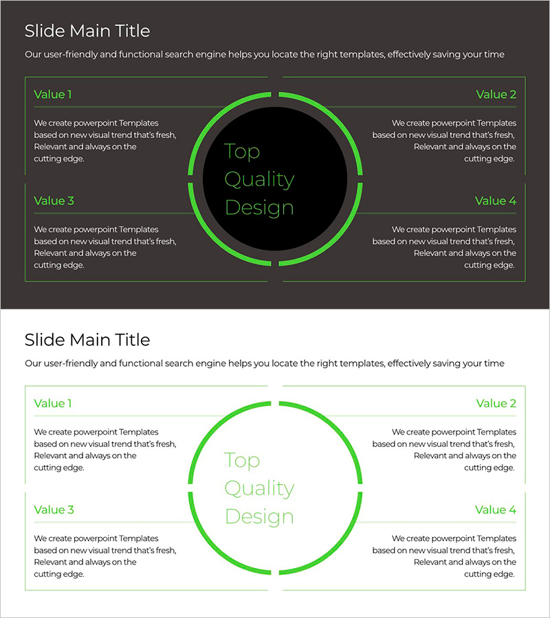 그린&그레이 와이드 템플릿 다이어그램2 – 사업 비전과 전략
