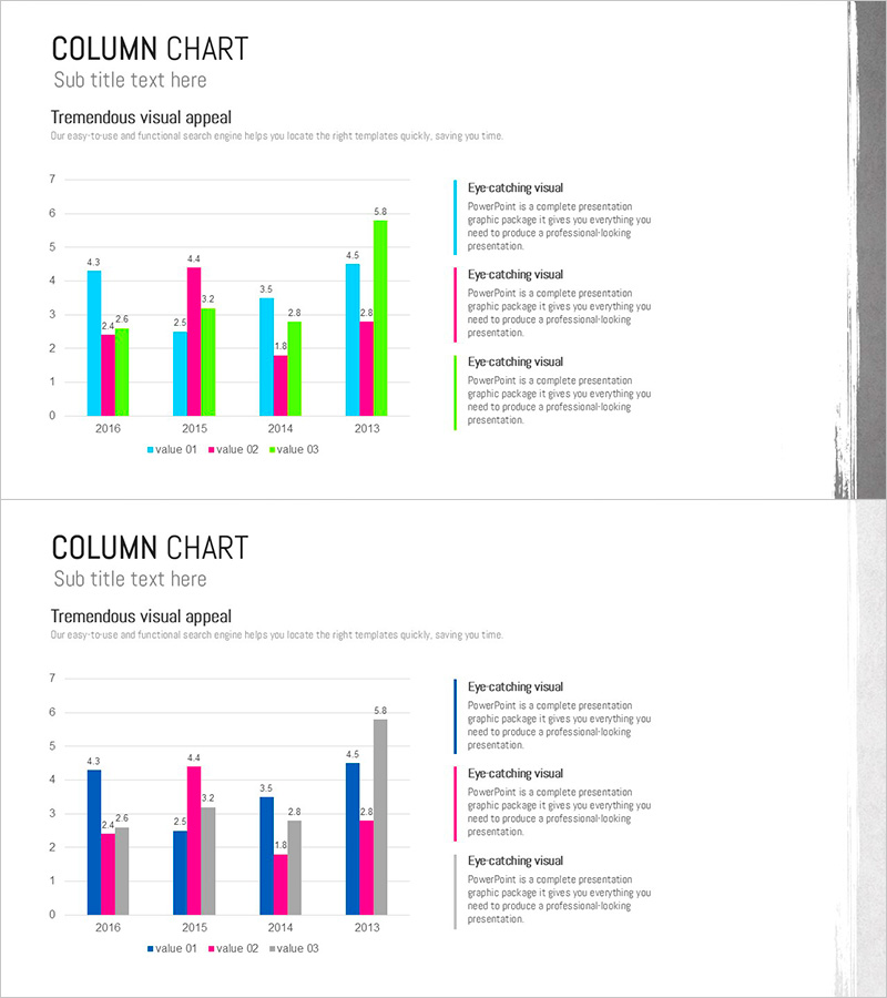 페인트 스플래쉬 컬럼차트 템플릿 – 시장 분석 및 재무 성과