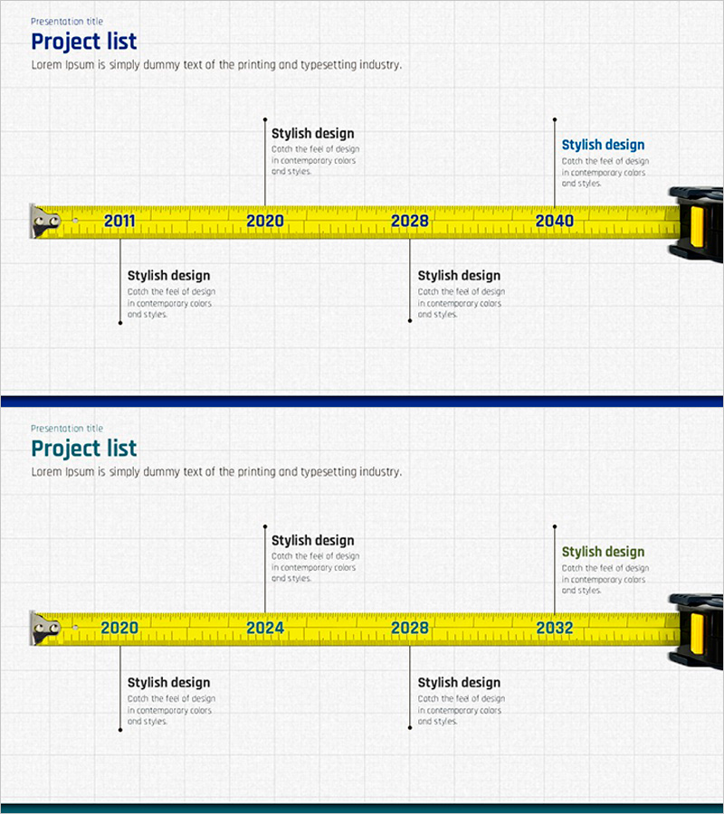 줄자로 나타낸 연혁 – 회사 소개 및 사업 추진 전략