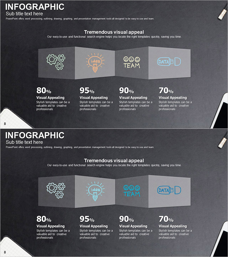 업무성과 분석을 위한 인포그래픽 슬라이드 – 명확한 시각화