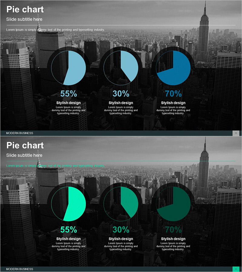 비즈니스 도시 배경을 활용한 점유율 그래프