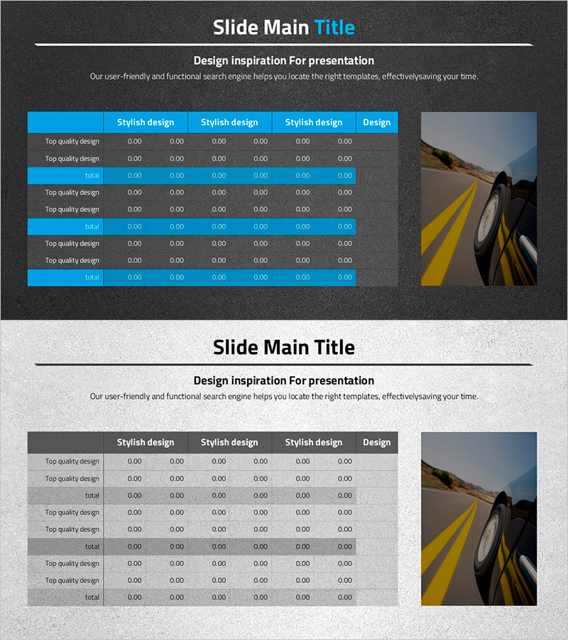 자동차 와이드 템플릿 테이블 – 재무성과 시각화