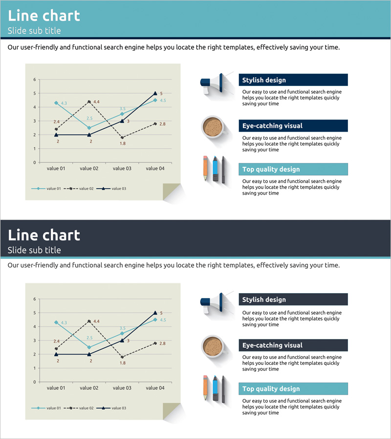 꺾은선 그래프 분석 슬라이드 – 블루 남색으로 시장을 분석하라
