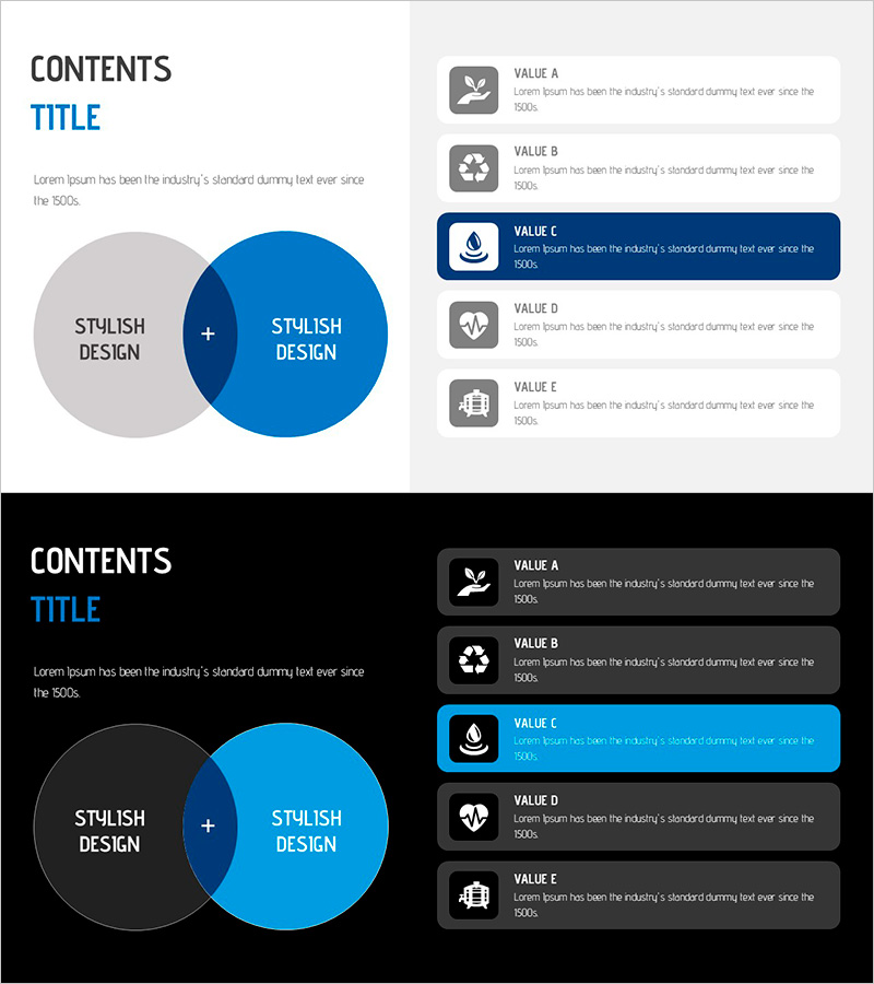 수자원 활용 와이드 프레젠테이션 템플릿 중첩다이어그램&사각형박스