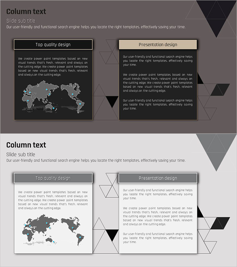 지도와 칼럼 슬라이드 템플릿 – 글로벌 네트워크와 비즈니스 인사이트
