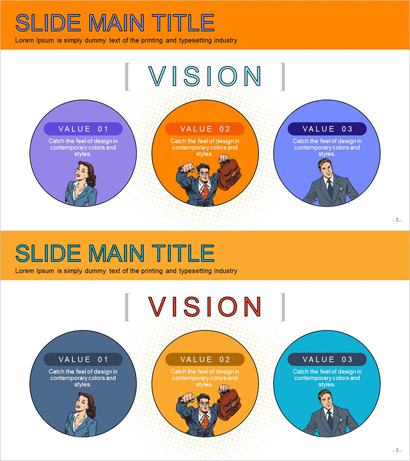 만화 카툰 비전 다이어그램 – 사업 비전 효과적 전달