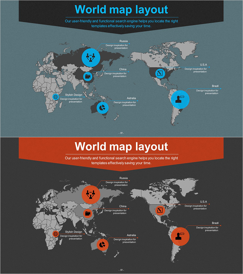 글로벌 타겟 국가를 시각화한 세계지도 슬라이드
