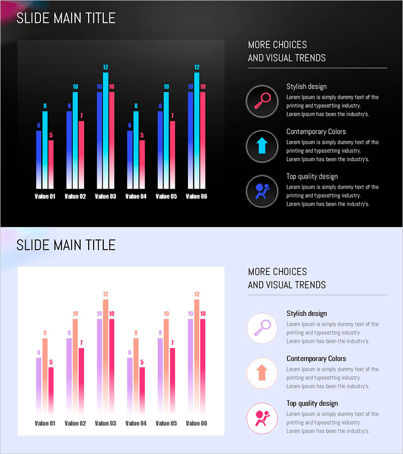 원형 그라데이션 와이드 템플릿 묶음형 차트