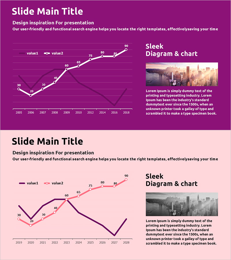 컬러 테마를 활용한 꺾은선 그래프 프레젠테이션 템플릿