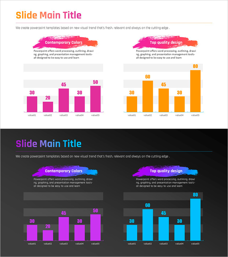 Gradient PPT Wide Template Vertical Bar Comparison Graph