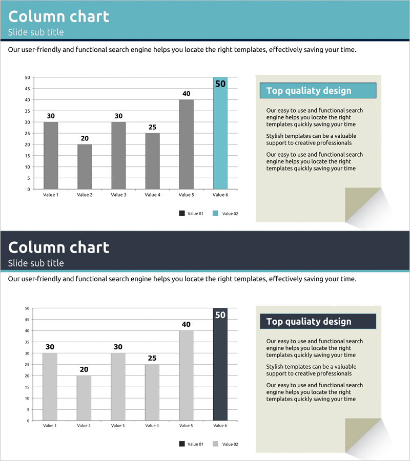 세로막대그래프로 시장현황과 향후전망 시각화 – 블루와 남색 조화