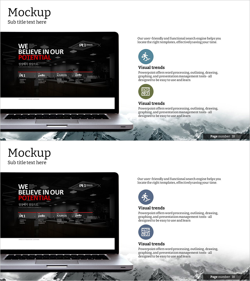 마케팅 전략 & 노트북 목업 슬라이드 – 효과적인 제품 소개