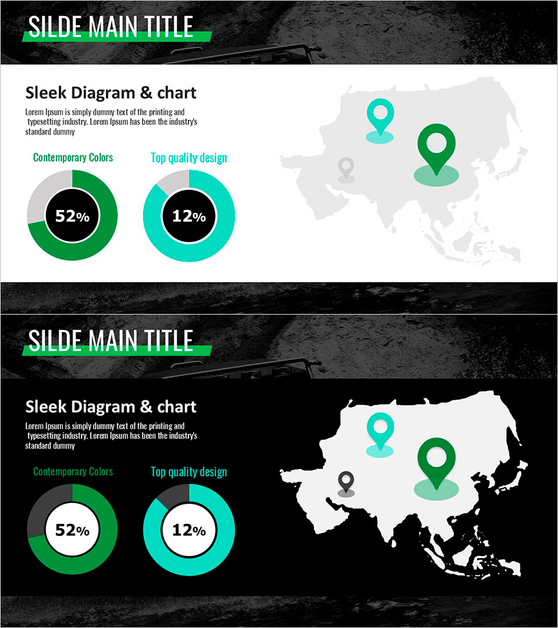 심플 자동차 와이드 프레젠테이션 지도&도넛차트 – 시장 점유율 분석