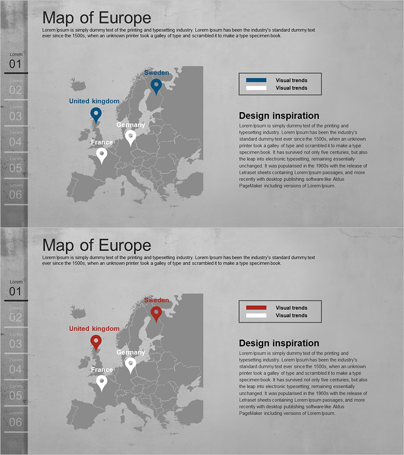 유럽 타겟 시장 목표를 위한 슬라이드 템플릿