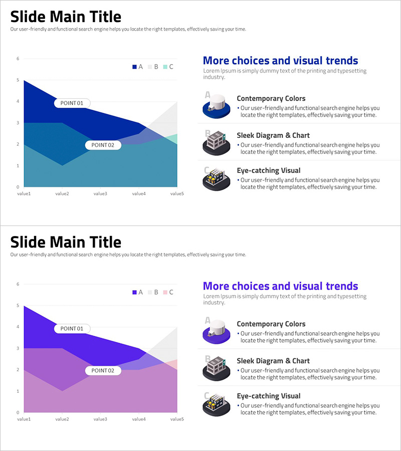 세로 면적 그래프로 데이터 분석 시각화 – 현대적 색상과 매력적인 디자인
