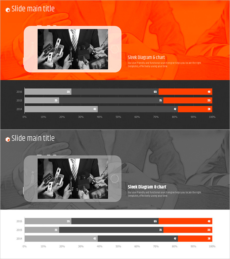오렌지 육각형 템플릿 – 세분형 가로막대 그래프