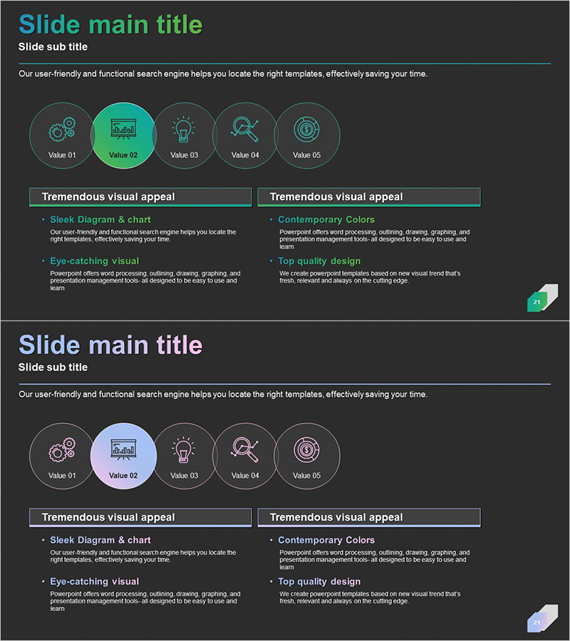 서비스 차별화 전략 슬라이드 – 강렬한 비주얼과 통찰력
