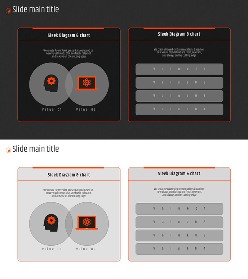 Orange Hexagon Presentation Template Icons & Text Box - Innovative Cluster Design