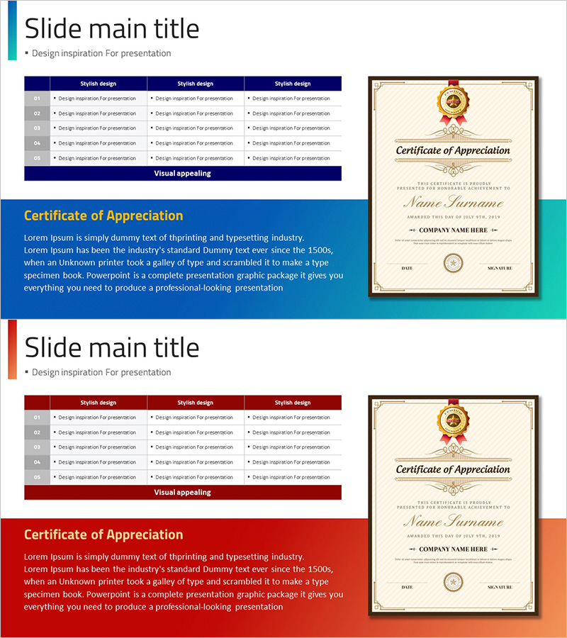 프리미엄 디자인의 감사장 슬라이드 템플릿
