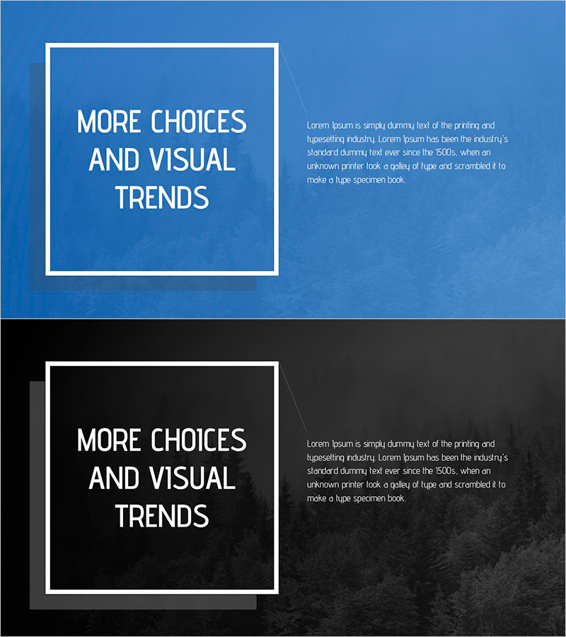 비주얼 트렌드를 강조한 모던 텍스트 슬라이드 - 선택의 다양성