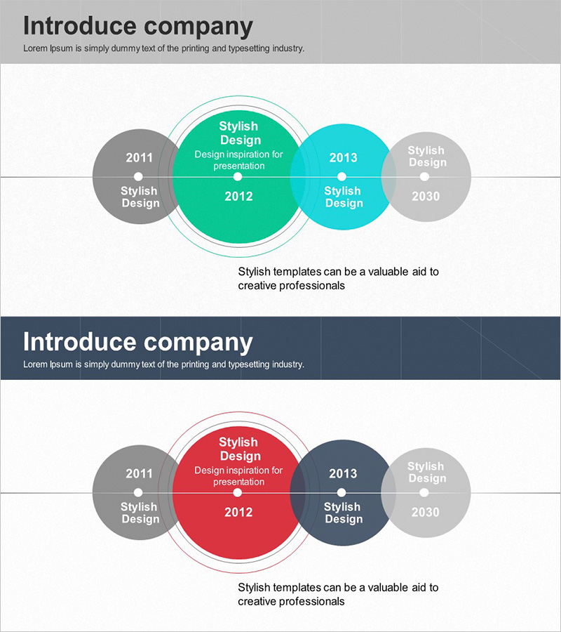 연혁 중첩 다이어그램 – 회사 소개 슬라이드