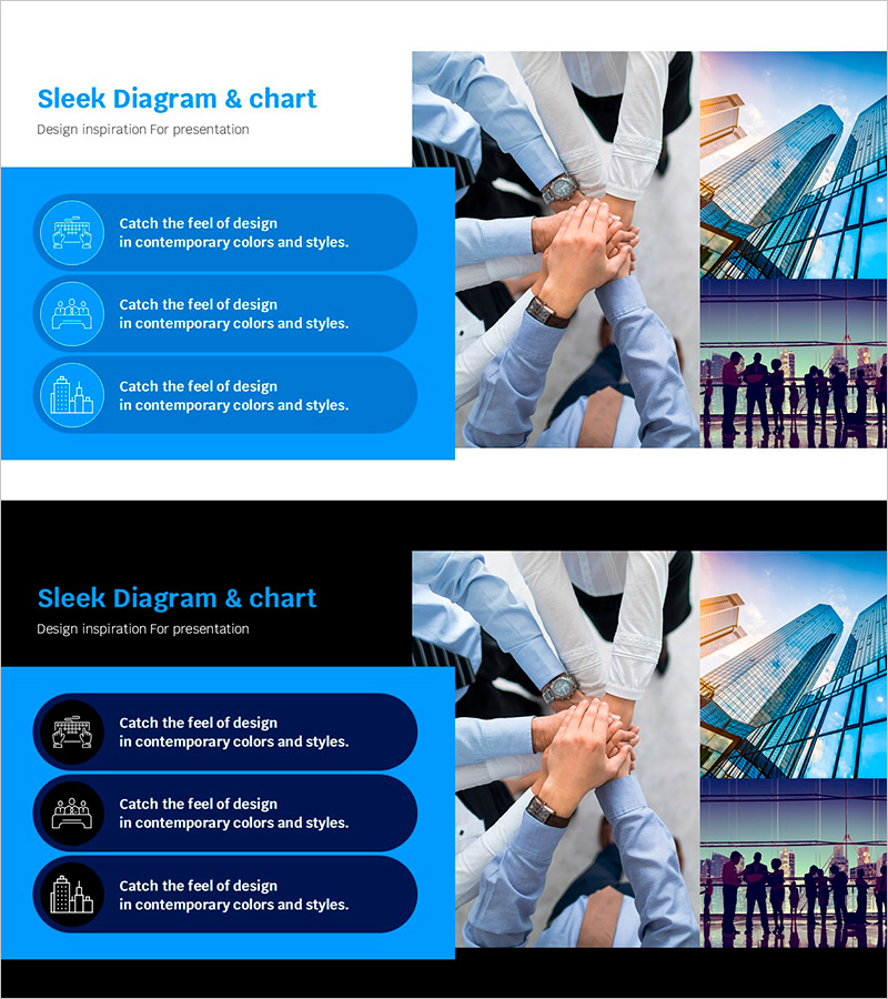 블루라인 와이드 템플릿 이미지&텍스트3 – 핵심가치와 비전 전달